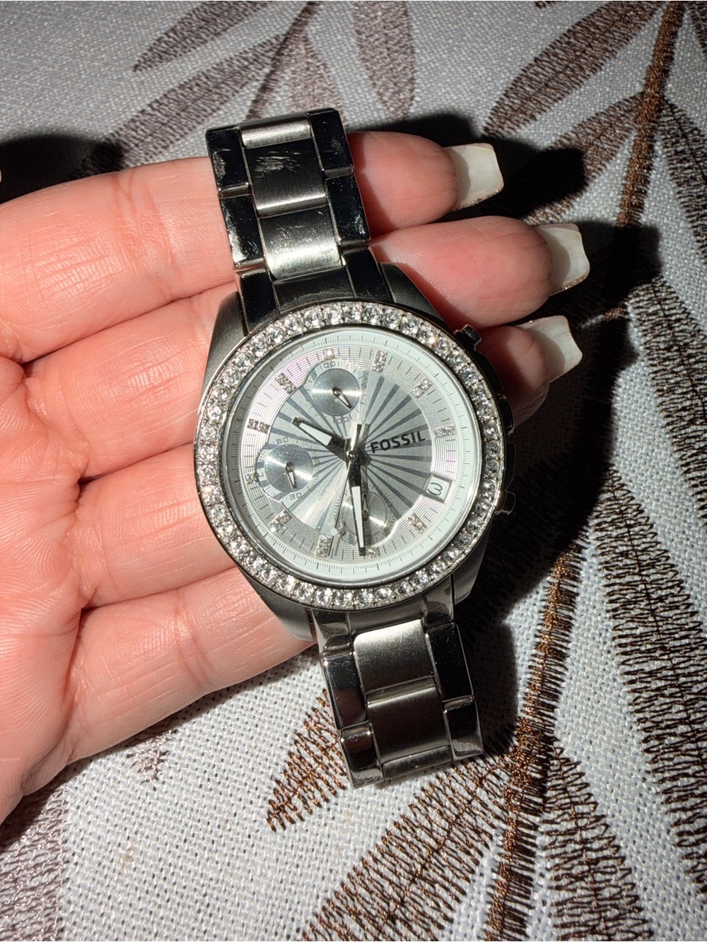 Fossil Silver Crystal-Accent Stainless Steel Bracelet Watch
